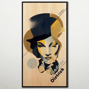 Marlene Dietrich poster PRINTED on WOOD, Extra large canvas Marlene Dietrich portrait wood print, Superb large gift of this hollywod legend.