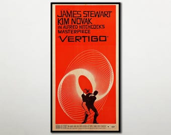 Vertigo Cult Movie Poster, Alfred Hitchcock Wood Wall Art, James Stewart Kim Novak Print
