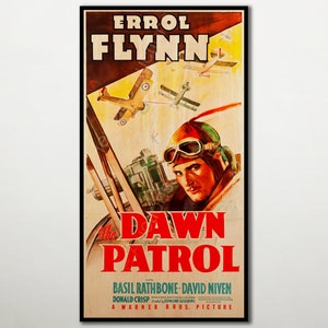 The Dawn Patrol WOOD PRINT Poster, Fanart cinema movie posters on WOOD for Errol Flynn fans, Extra large wall art prints and canvas art