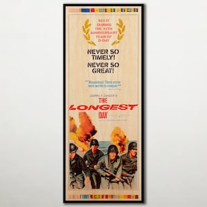 The Longest Day WOOD POSTER, Premium cinema movie poster printed on WOOD for John Wayne fans, American movie gift for Wayne films addicts