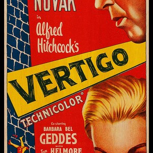 WOOD PRINT of "Vertigo" movie poster, Cinema movie posters on WOOD for the Alfred Hitchcock movie lover, James Stewart and Kim Novak movie image 2