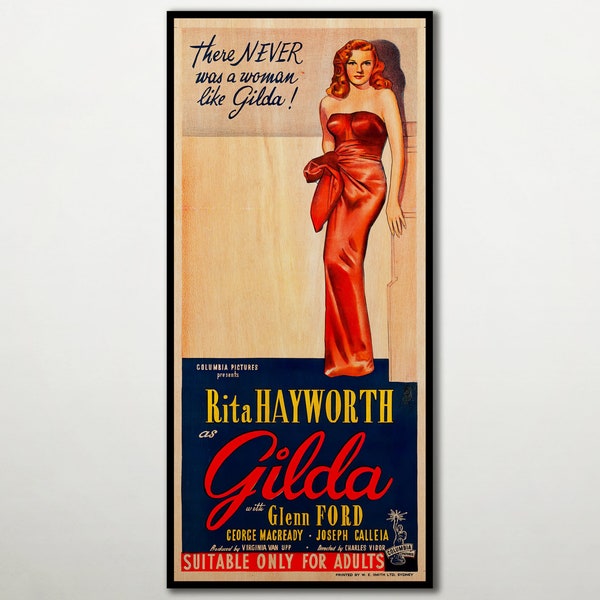 Gilda Poster WOOD PRINT, Fanart cinema movie posters on WOOD for this movie lover, Extra large wall art prints, Extra large film posters