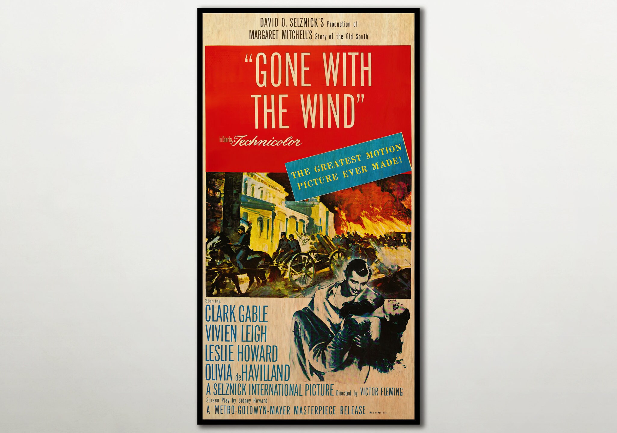 Gone With The Wind Extra large WOOD PRINT Poster, Fanart epic warlike drama film posters on WOOD for the Fleming and De Havilland film fans.