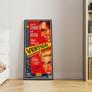 WOOD PRINT of "Vertigo" movie poster, Cinema movie posters on WOOD for the Alfred Hitchcock movie lover, James Stewart and Kim Novak movie image 3