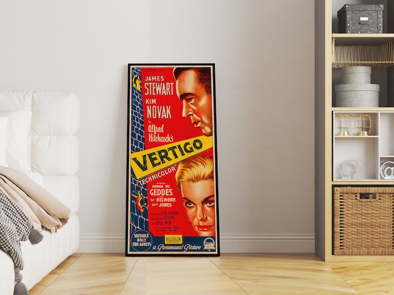 WOOD PRINT of "Vertigo" movie poster, Cinema movie posters on WOOD for the Alfred Hitchcock movie lover, James Stewart and Kim Novak movie image 3