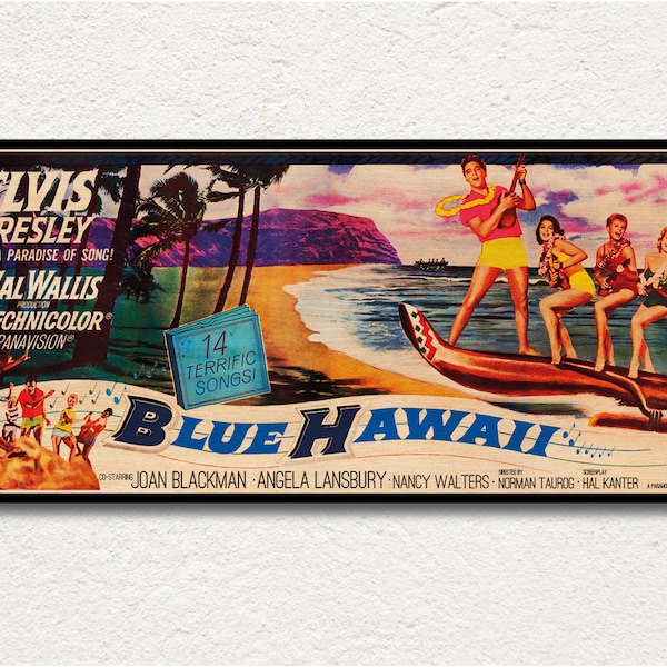 Blue Hawaii WOODEN wall art poster, Roadshow special edition cinema poster, Unique gift for Elvis Presley fans, Landscape fanart poster