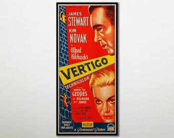 Vertigo, vintage bioaffisch - trätryck | Alfred Hitchcock-present | Extra stor väggkonst