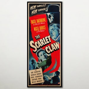 The Scarlet Claw WOOD poster, Stunning film poster for Sherlock Holmes fans, Handmade Cinema fan art Sherlock Holmes poster. Handmade gift.