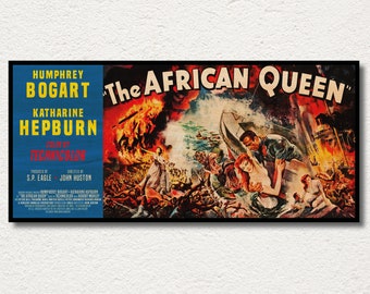 The African Queen WOODEN wall art poster, Roadshow horizontal cinema special edition, Unique gift for movie lovers, Humphrey Bogart Gift