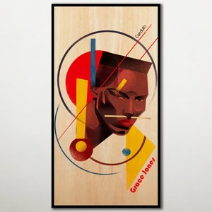 Grace Jones poster PRINTED on WOOD, Extra large canvas Grace Jones portrait print Art, AWESOME fanart cinema gift of this famous actress,