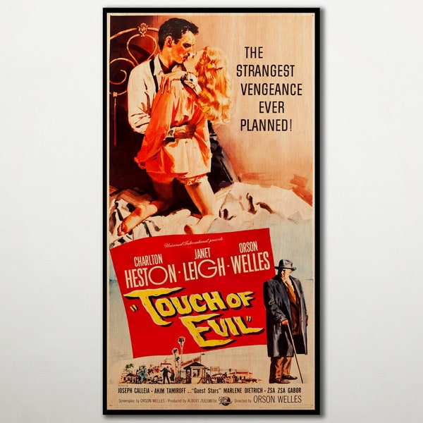 Touch of Evil WOODEN POSTER, Unique gift for Charlton Heston fans, Cult film poster fanart for cinema lovers, Large wood art exclusive gift.