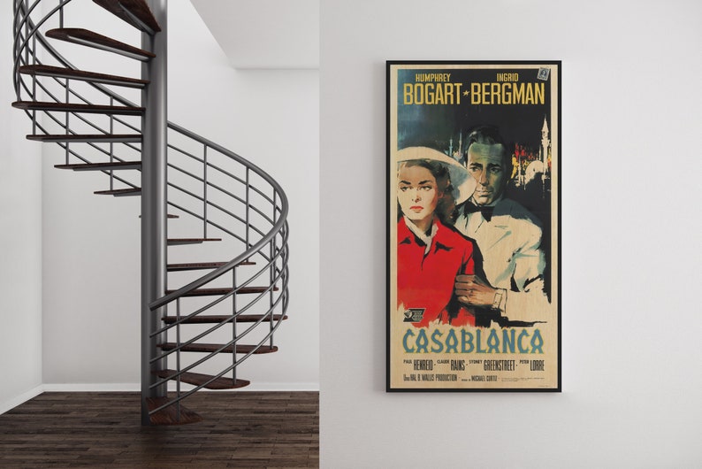 Large WOOD wall art Casablanca poster, Home decor wooden wall art Fanart cinema Casablanca print, Big wall art film poster for movie lovers image 6