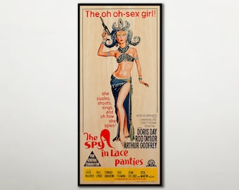 The Spy in Lace Panties WOOD PRINT Poster, also known as The Glass Bottom Boat, Fanart cinema movie posters on WOOD for this movie lover.