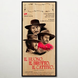 WOOD PRINT of original "the good the bad and the ugly" movie poster, Fanart cinema movie posters on WOOD for the Clint Eastwood movie lover.