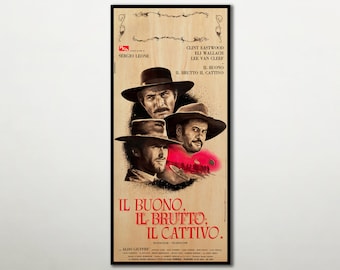 WOOD PRINT of original "the good the bad and the ugly" movie poster, Fanart cinema movie posters on WOOD for the Clint Eastwood movie lover.