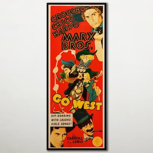 Go West WOODEN POSTER, Extra large cool unique Marx Brothers gift for fans, Groucho Harpo and Chico wood poster, Wooden Marx Bros Poster.