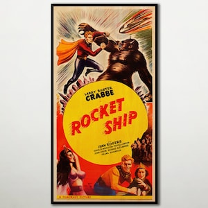 Flash Gordon WOOD PRINT. Fanart cinema movie posters on WOOD for the Buster Crabbe movie enthusiasts. Extra large cool unique wall art gift.