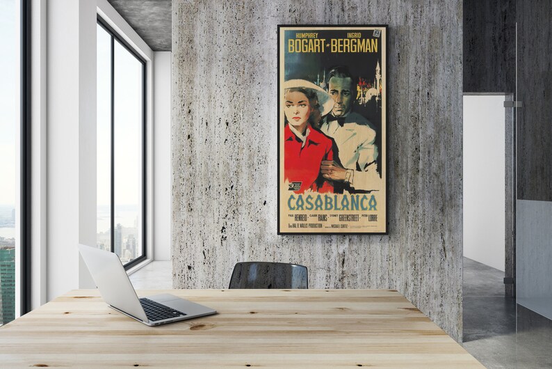 Large WOOD wall art Casablanca poster, Home decor wooden wall art Fanart cinema Casablanca print, Big wall art film poster for movie lovers image 9