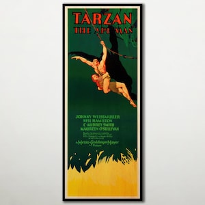 CARTEL DE MADERA de Tarzán el Hombre Mono, regalo especial de arte de pared de madera de gran tamaño de Johnny Weissmuller, póster de primera categoría para seguidores de las aventuras anteriores al Código.