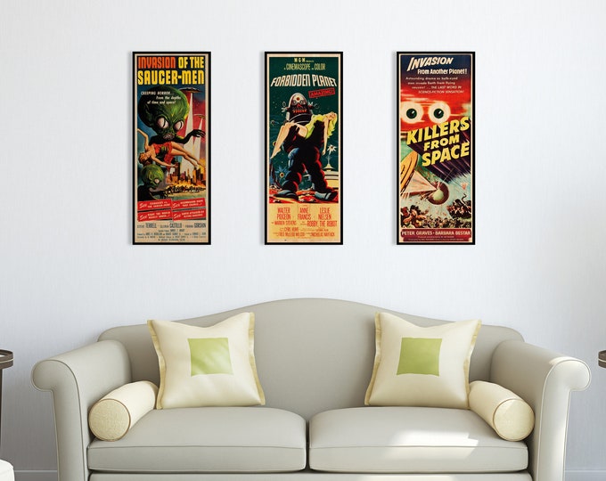 Sci-fi Alien Poster Collection, WOODEN wall art set, Striking gorgeous gift for any Sci-fi fan, Awesome wall decor gift idea for Sci-fi fans
