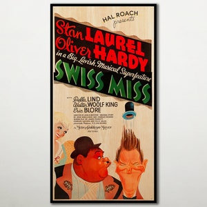 Swiss Miss WOOD PRINT Poster, Fanart cinema movie posters on WOOD for Stan Laurel and Oliver Hardy fans, Extra large wall art prints.