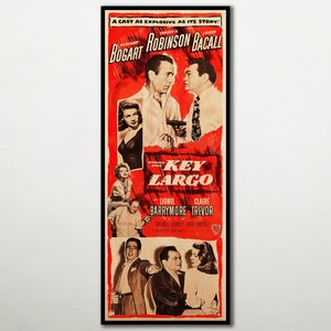 Key Largo WOOD poster, Humphrey Bogart and Lauren Bacall superb gift for film noir fans, Classic film Bogart Poster, Extra large Bacall gift