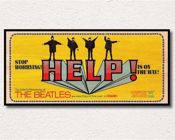 The Beatles Help! Wooden Cinema Poster, Vintage Movie Fan Art Wall Decor