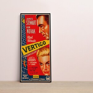 WOOD PRINT of "Vertigo" movie poster, Cinema movie posters on WOOD for the Alfred Hitchcock movie lover, James Stewart and Kim Novak movie image 5