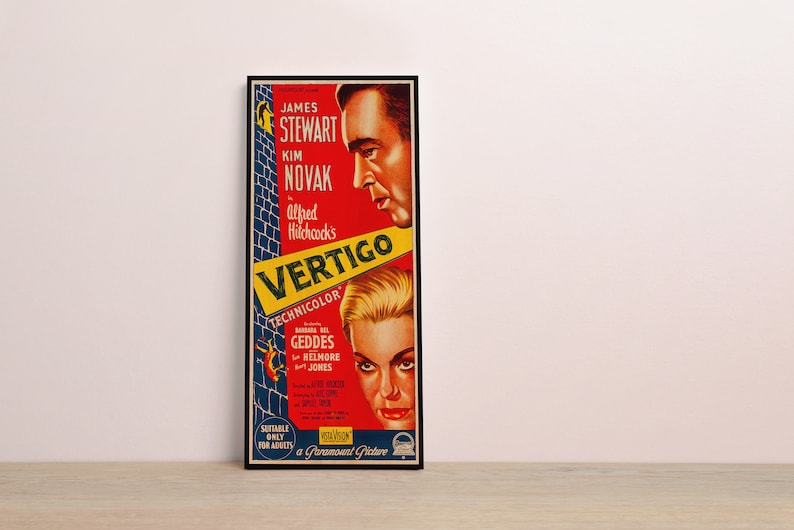 WOOD PRINT of "Vertigo" movie poster, Cinema movie posters on WOOD for the Alfred Hitchcock movie lover, James Stewart and Kim Novak movie image 5