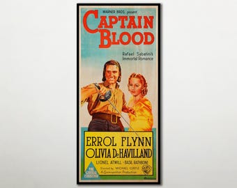 Captain Blood poster WOOD PRINT, Fanart cinema movie WOOD posters for swashbuckling movie lover, Extra large wall art prints and canvas art.