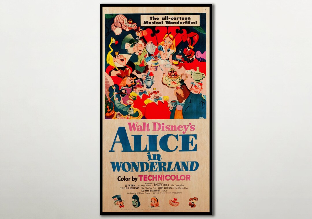 Alice in Wonderland WOOD PRINT Poster, Fanart Cinema Movie Posters