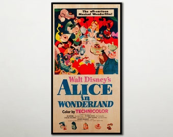 Alice in Wonderland WOOD PRINT poster, Fanart cinema movie posters on WOOD for the Walt Disney movie lover, Extra large wall art prints