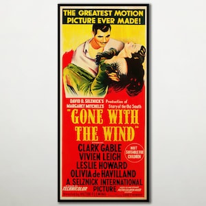 WOOD PRINT of &quot;Gone With The Wind&quot; movie poster, Cinema movie prints and posters on WOOD for cult romance lovers, Clark Gable stunning gift