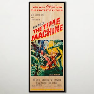 The Time Machine WOOD PRINT poster, Fanart cinema movie posters on WOOD for the Hg Wells movie lover, Cinema movie large canvas art.