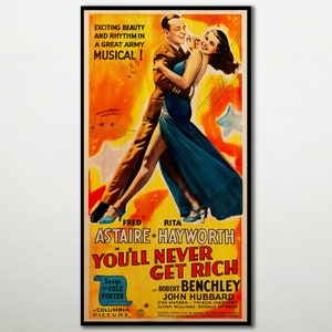 You&#39;ll Never Get Rich WOOD PRINT, Fanart cinema movie poster on WOOD for Fred Astaire and Rita Hayworth fans, Handmade musical film poster