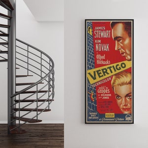 WOOD PRINT of "Vertigo" movie poster, Cinema movie posters on WOOD for the Alfred Hitchcock movie lover, James Stewart and Kim Novak movie image 6