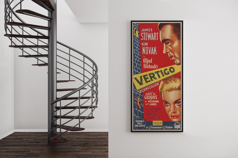 WOOD PRINT of "Vertigo" movie poster, Cinema movie posters on WOOD for the Alfred Hitchcock movie lover, James Stewart and Kim Novak movie image 6