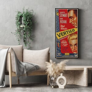 WOOD PRINT of "Vertigo" movie poster, Cinema movie posters on WOOD for the Alfred Hitchcock movie lover, James Stewart and Kim Novak movie image 7