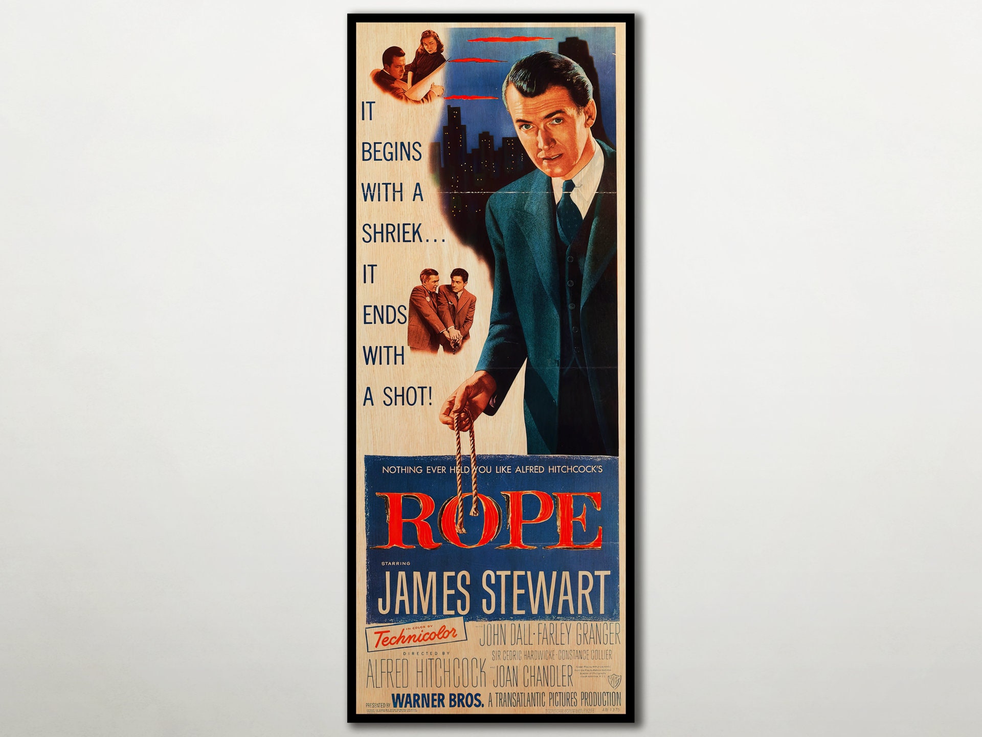 WOOD PRINT of rope Movie Poster, Cinema Movie Prints and Posters