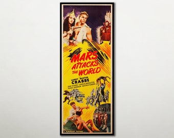 Mars Attacks The World WOODEN POSTER, Buster Crabbe special large wood wall art gift for fans, Top notch poster for Buster Crabbe followers.