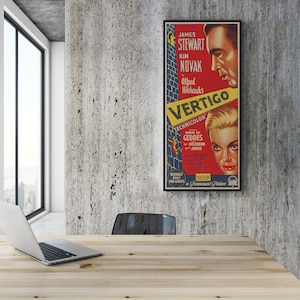 WOOD PRINT of "Vertigo" movie poster, Cinema movie posters on WOOD for the Alfred Hitchcock movie lover, James Stewart and Kim Novak movie image 9
