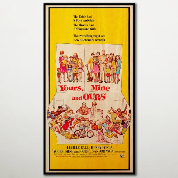 Yours, Mine and Ours POSTER gedruckt auf HOLZ, extra großer Druck für Lucille Ball und Henry Fonda Fans. Tolles Geschenk für Liebhaber der klassischen Komödie