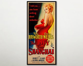 Large WOOD wall art The Lady from Shanghai poster, Fanart cinema poster on WOOD for this Orson Welles movie lover, Extra large canvas art