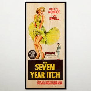 Large WOOD wall art &quot;The seven year itch&quot; Poster, Fanart cinema poster on WOOD for this Marilyn Monroe movie lover, Extra large canvas art.