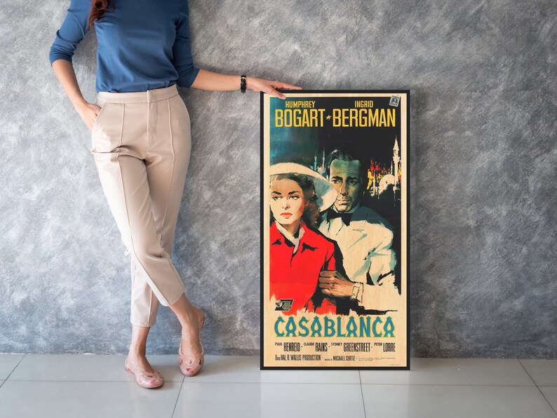 Large WOOD wall art Casablanca poster, Home decor wooden wall art Fanart cinema Casablanca print, Big wall art film poster for movie lovers image 4