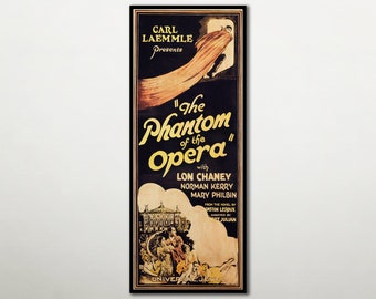 The Phantom Of The Opera WOOD PRINT movie poster, Fanart cinema movie posters on WOOD for the Lon Chaney classic film, Large Canvas Wood Art