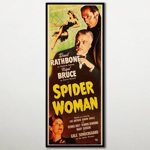 The Spider Woman WOOD poster, Stunning film poster for Sherlock Holmes fans, Handmade Cinema fan art Sherlock Holmes poster. Handmade gift.