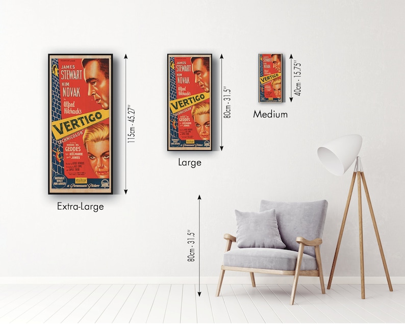 WOOD PRINT of "Vertigo" movie poster, Cinema movie posters on WOOD for the Alfred Hitchcock movie lover, James Stewart and Kim Novak movie image 10