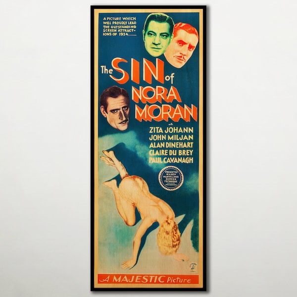 Large WOOD wall art The Sin Of Nora Moran film. Fanart cinema poster on WOOD for the film noir movie lover. Extra large art wood movie gift.
