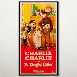 A Dog&#39;s Life handgemaakte HOUTEN PRINT, Fanart-bioscoopfilmposter voor Charlie Chaplin (Charlot)-fans, Comedy HOUT-filmposter. Grote canvaskunst